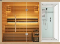 Трехместная финская сауна Luxury из кедра с Душевой кабиной