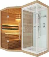 Двухместная угловая финская сауна  Luxury из кедра с Душевой кабиной
