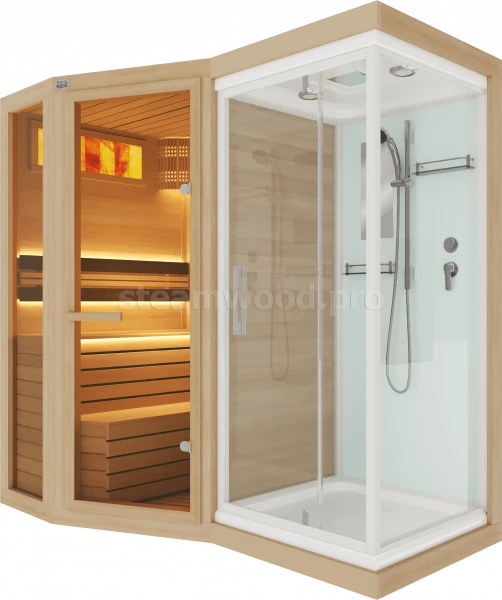 Двухместная угловая финская сауна Comfort  из кедра с Душевой кабиной