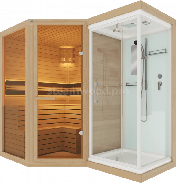 Трехместная угловая финская сауна Comfort  из кедра с Душевой кабиной