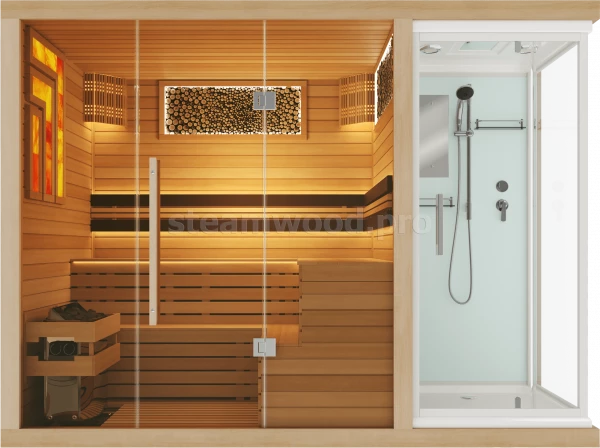 Четырехместная финская сауна  Luxury  из кедра с Душевой кабиной